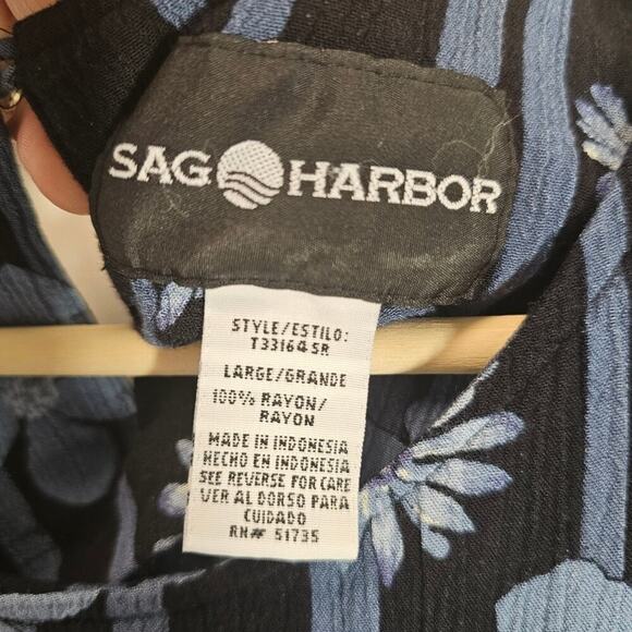 Sag Harbor Vintage 90's Mom Navy Blue Floral Maxi Summer Picnic Dress Size Large - Picture 12 of 15